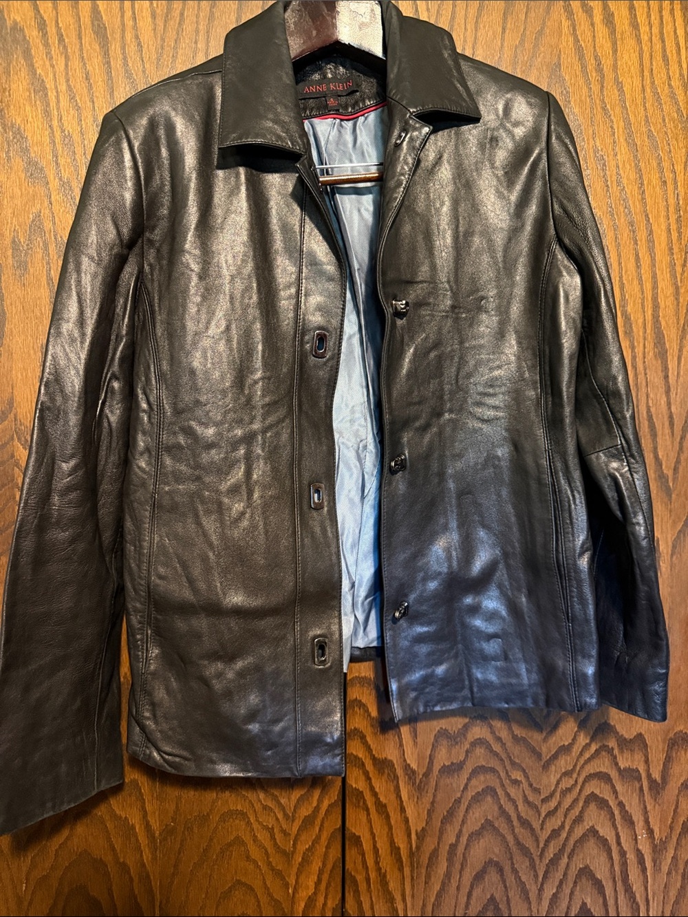 Anne Klein Black Leather Button-Front Shirt Jacket